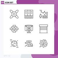 Stock Vector Icon Pack of 9 Line Signs and Symbols for building science management glasses construction Editable Vector Design Elements