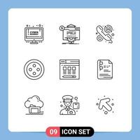 Group of 9 Modern Outlines Set for server stud website sew hours Editable Vector Design Elements