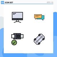 Pack of 4 Modern Filledline Flat Colors Signs and Symbols for Web Print Media such as computer conversation imac bubble speech Editable Vector Design Elements