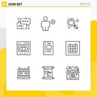 Pack of 9 creative Outlines of book money minus exchange business Editable Vector Design Elements