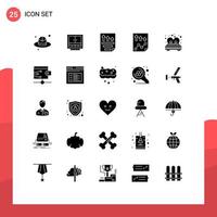 Group of 25 Solid Glyphs Signs and Symbols for page data office report page Editable Vector Design Elements