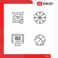 Set of 4 Vector Filledline Flat Colors on Grid for protection encryption nature cryptography problem Editable Vector Design Elements