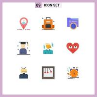 Set of 9 Vector Flat Colors on Grid for businessman scholar folder graduation avatar Editable Vector Design Elements