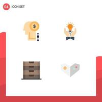 Pack of 4 Modern Flat Icons Signs and Symbols for Web Print Media such as idea marketing thinking business drawer Editable Vector Design Elements