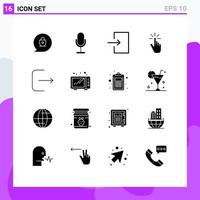 16 User Interface Solid Glyph Pack of modern Signs and Symbols of logout hand arrow gestures finger Editable Vector Design Elements