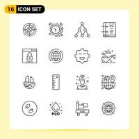 Universal Icon Symbols Group of 16 Modern Outlines of engine marker watch favorite book Editable Vector Design Elements