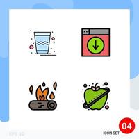 Pack of 4 Modern Filledline Flat Colors Signs and Symbols for Web Print Media such as drink bonfire thandai download camping Editable Vector Design Elements