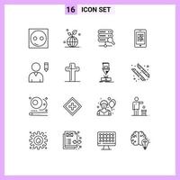 Pack of 16 creative Outlines of elearning data save read search Editable Vector Design Elements
