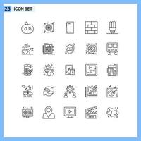 Line Pack of 25 Universal Symbols of lamp strategy smart phone layout bricks layout Editable Vector Design Elements