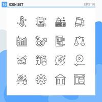 Modern Set of 16 Outlines Pictograph of analysis garbage power environment connection Editable Vector Design Elements