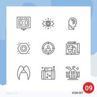 Set of 9 Vector Outlines on Grid for plumbing nut member mechanical mind Editable Vector Design Elements