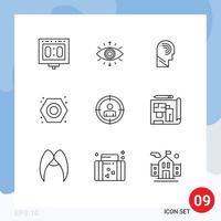 Set of 9 Vector Outlines on Grid for plumbing nut member mechanical mind Editable Vector Design Elements