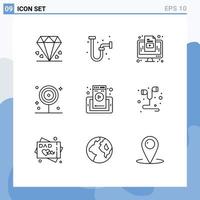 9 Thematic Vector Outlines and Editable Symbols of mobile lollipop computer kitchen cooking Editable Vector Design Elements