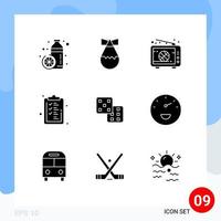 9 Creative Icons Modern Signs and Symbols of dice clipboard broadcast checklist tv Editable Vector Design Elements