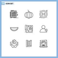 Set of 9 Modern UI Icons Symbols Signs for design architecture multimedia water melon Editable Vector Design Elements