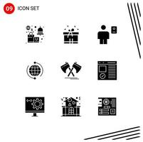 Solid Glyph Pack of 9 Universal Symbols of global connect avatar business profile Editable Vector Design Elements