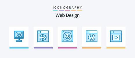 web diseño azul 5 5 icono paquete incluso . video. diseño. diseño. cerrar con llave. creativo íconos diseño vector