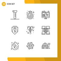 Universal Icon Symbols Group of 9 Modern Outlines of internet celebration web development balloon security Editable Vector Design Elements