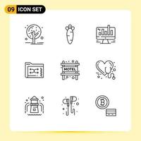 Pack of 9 creative Outlines of management files business data web Editable Vector Design Elements