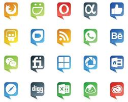 20 social medios de comunicación habla burbuja estilo logo me gusta safari picasa rss microsoft Mensajero vector