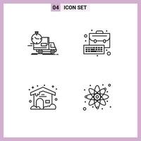 Group of 4 Modern Filledline Flat Colors Set for delivery home transport bag cloudy Editable Vector Design Elements