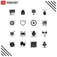 Set of 16 Commercial Solid Glyphs pack for marketing up earth hand cursor croos Editable Vector Design Elements