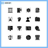 16 Universal Solid Glyphs Set for Web and Mobile Applications antenna chart mobile analysis plant Editable Vector Design Elements