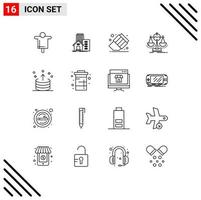 Set of 16 Modern UI Icons Symbols Signs for arrow scorecard office measure balanced Editable Vector Design Elements