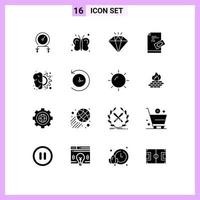 16 Universal Solid Glyphs Set for Web and Mobile Applications brain pad farming tickets pass Editable Vector Design Elements