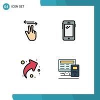 User Interface Pack of 4 Basic Filledline Flat Colors of gestures arrow touch mobile up Editable Vector Design Elements