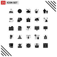 Mobile Interface Solid Glyph Set of 25 Pictograms of child play ux music healthy diet Editable Vector Design Elements