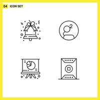 Line Pack of 4 Universal Symbols of bell pie groastl coin crypto currency field Editable Vector Design Elements