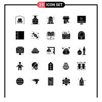 Editable Vector Line Pack of 25 Simple Solid Glyphs of technology devices girl brush bucket Editable Vector Design Elements
