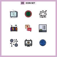 Mobile Interface Filledline Flat Color Set of 9 Pictograms of colors ink finance color gear Editable Vector Design Elements