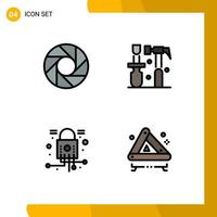 4 Universal Filledline Flat Color Signs Symbols of camera network construction tools accident Editable Vector Design Elements