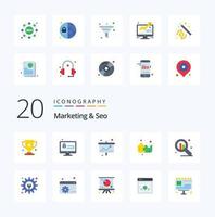 20 Marketing And Seo Flat Color icon Pack like stock strategy business puzzle statistic vector