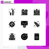 Pictogram Set of 9 Simple Solid Glyphs of message marketing boost market circle Editable Vector Design Elements