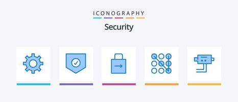 Security Blue 5 Icon Pack Including security. cam. key. security. lock. Creative Icons Design vector