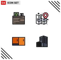 Set of 4 Modern UI Icons Symbols Signs for card cabinet wallet mark furniture Editable Vector Design Elements