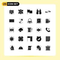 Pack of 25 Modern Solid Glyphs Signs and Symbols for Web Print Media such as astronomy camping country explore find Editable Vector Design Elements