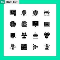 Group of 16 Modern Solid Glyphs Set for safety locked rangoli lock harbour Editable Vector Design Elements