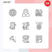 Pack of 9 Modern Outlines Signs and Symbols for Web Print Media such as announcement target lamp campaign phone Editable Vector Design Elements