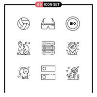 Set of 9 Vector Outlines on Grid for marker location google gps energy Editable Vector Design Elements