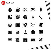 Pictogram Set of 25 Simple Solid Glyphs of romance gender food female support Editable Vector Design Elements