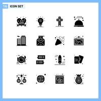 Pack of 16 Modern Solid Glyphs Signs and Symbols for Web Print Media such as apartment restaurant startup menu easter Editable Vector Design Elements