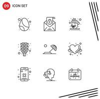 9 User Interface Outline Pack of modern Signs and Symbols of holiday beach green tea stop signal Editable Vector Design Elements