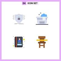 Pictogram Set of 4 Simple Flat Icons of defence book safety bath chair Editable Vector Design Elements