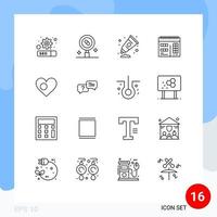 Stock Vector Icon Pack of 16 Line Signs and Symbols for bangladesh heart cream design web Editable Vector Design Elements