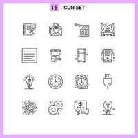 Universal Icon Symbols Group of 16 Modern Outlines of website tabs gas ribbon badge insignia Editable Vector Design Elements