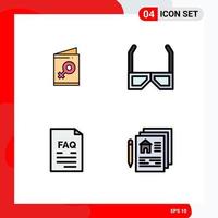 Modern Set of 4 Filledline Flat Colors and symbols such as card contact invite hd file Editable Vector Design Elements